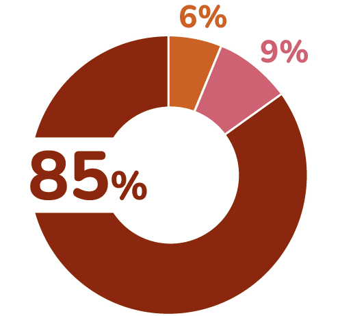 85% Soziale Zwecke. 6% Betriebsaufwand. 9% Aufwand für Fundraising