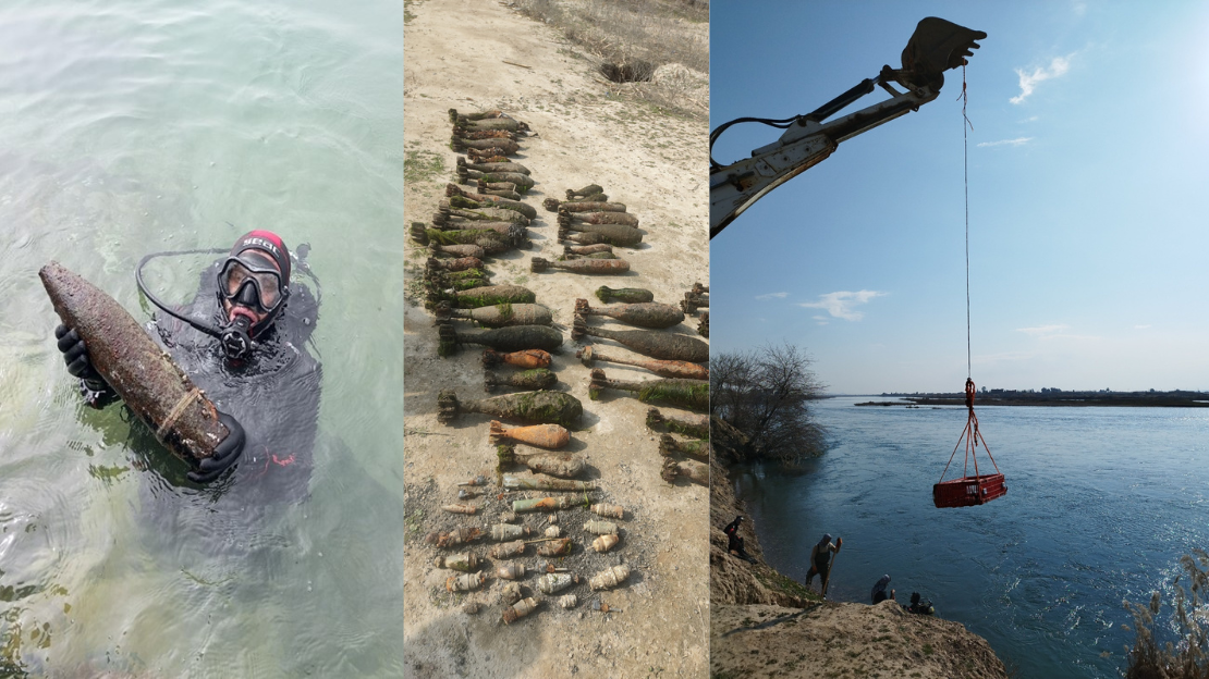 Fotos, die unsere täglichen Unterwasserminenräumungsarbeiten in Raqqa illustrieren.