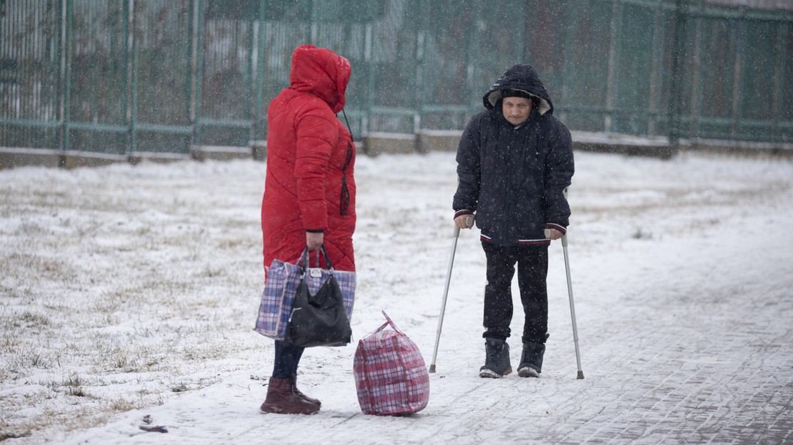 Przemysl, Poland. People cross the Medyka border crossing from Ukraine to Poland.