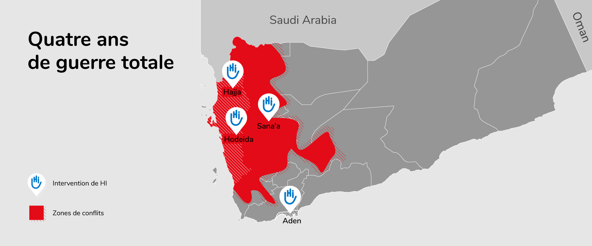 Quatre ans de guerre totale au Yémen. HI intervient à Sana'a, Aden, Hodeida et Hajjah