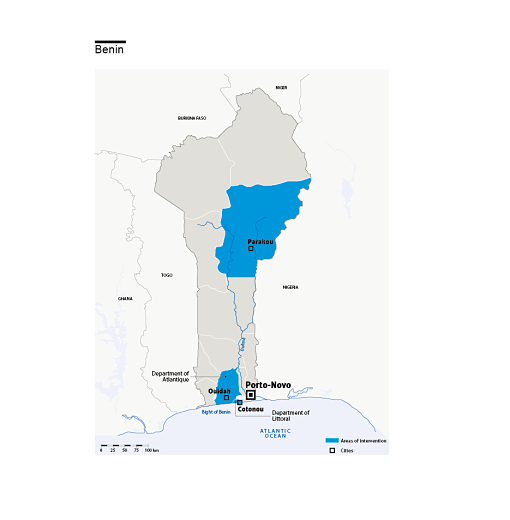 Carte des interventions de HI au Bénin