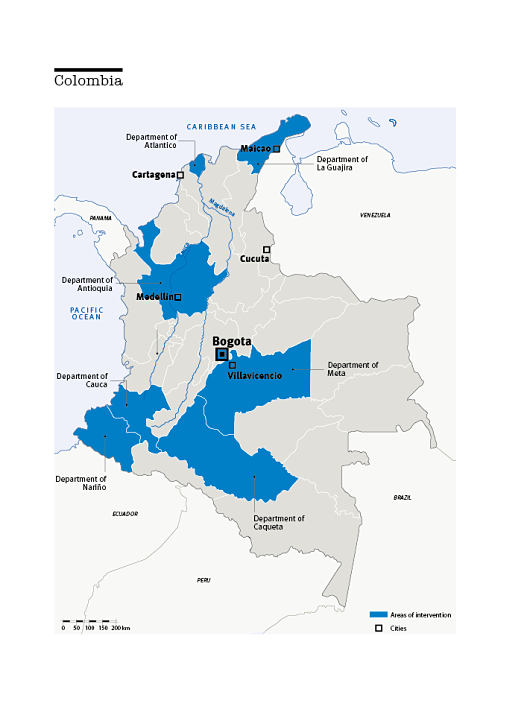Carte des interventions de HI en Colombie
