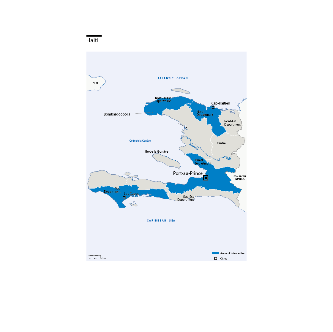 Carte des interventions de HI en Haiti