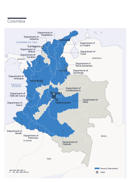Karte des HI-Einsatzes in Kolumbien
