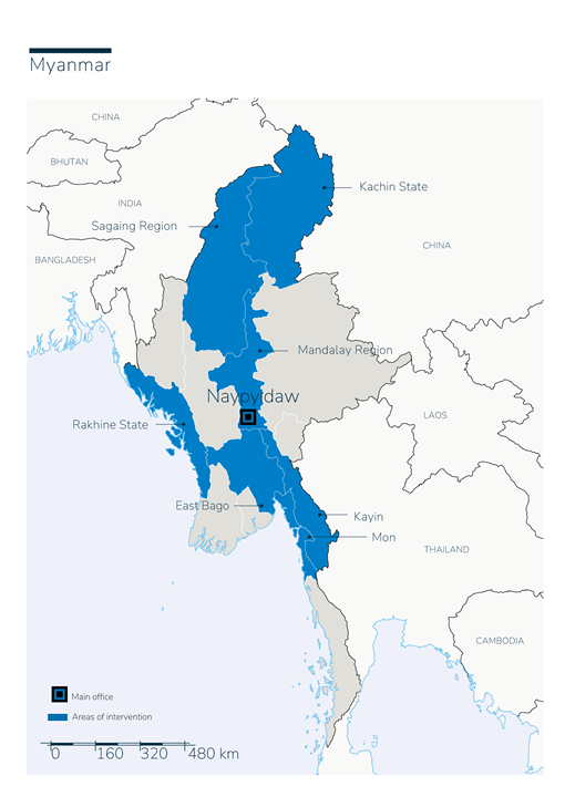 Karte des HI-Einsatzes in Myanmar