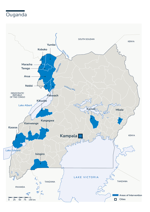 Karte des HI-Einsatzes in Uganda