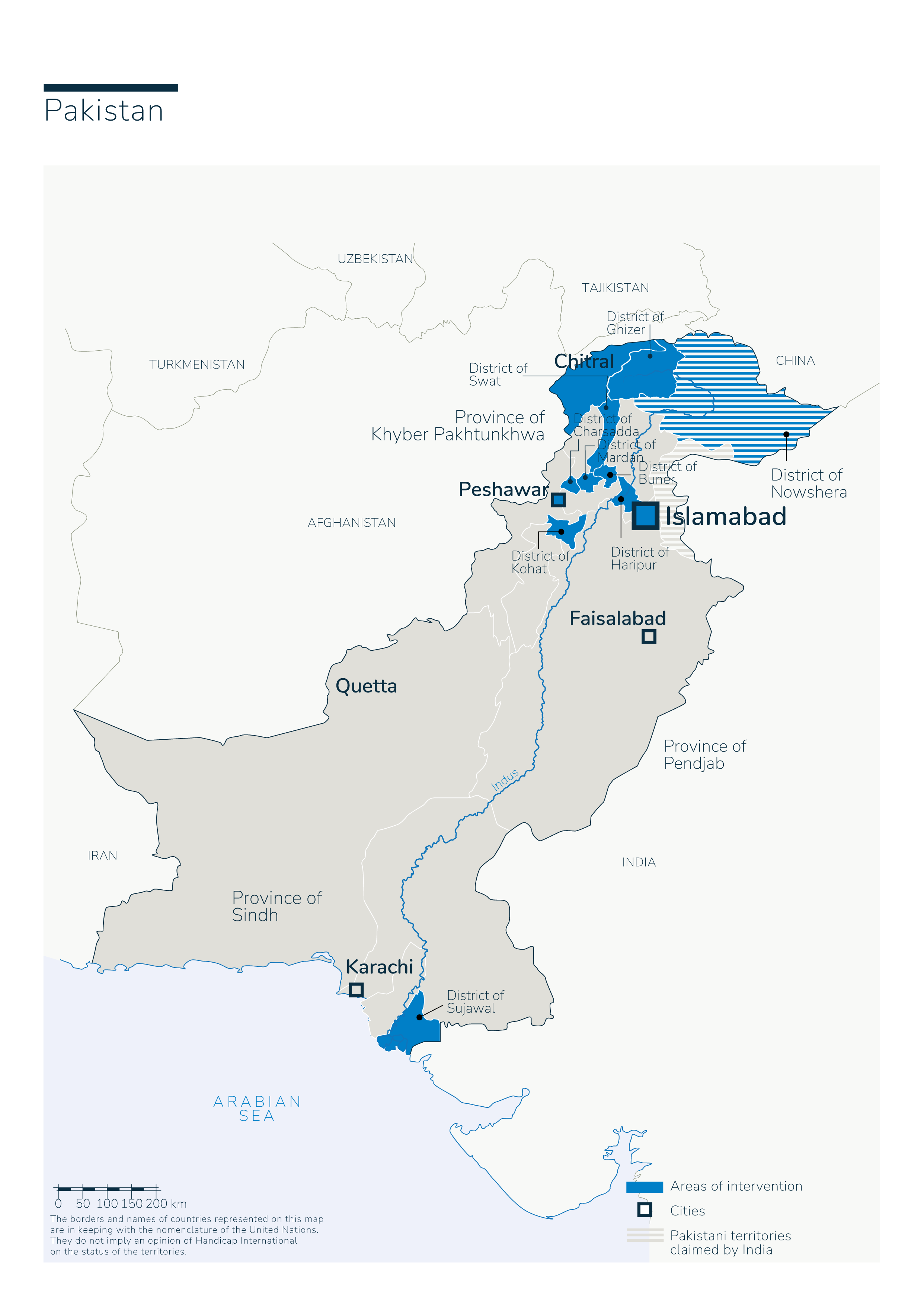 Carte des interventions de HI au Pakistan