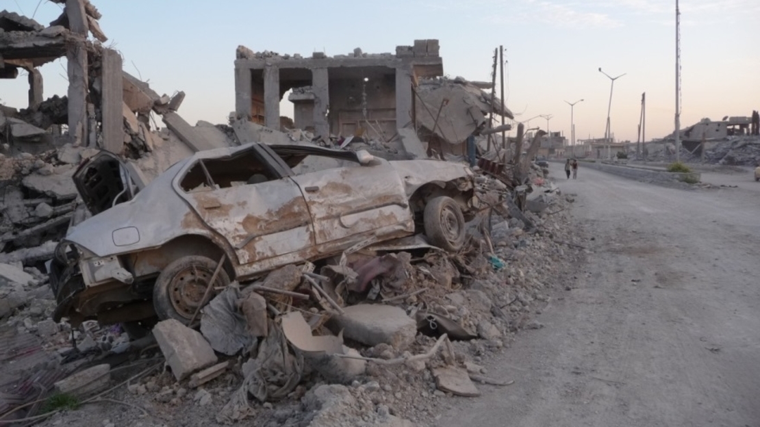 Bild aus Kobane (Syrien) nach schweren Bombenangriffen 2016 