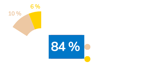 Graphique : 9 % frais de recherches de fonds, 6% frais de fonctionnement, 85% missions sociales