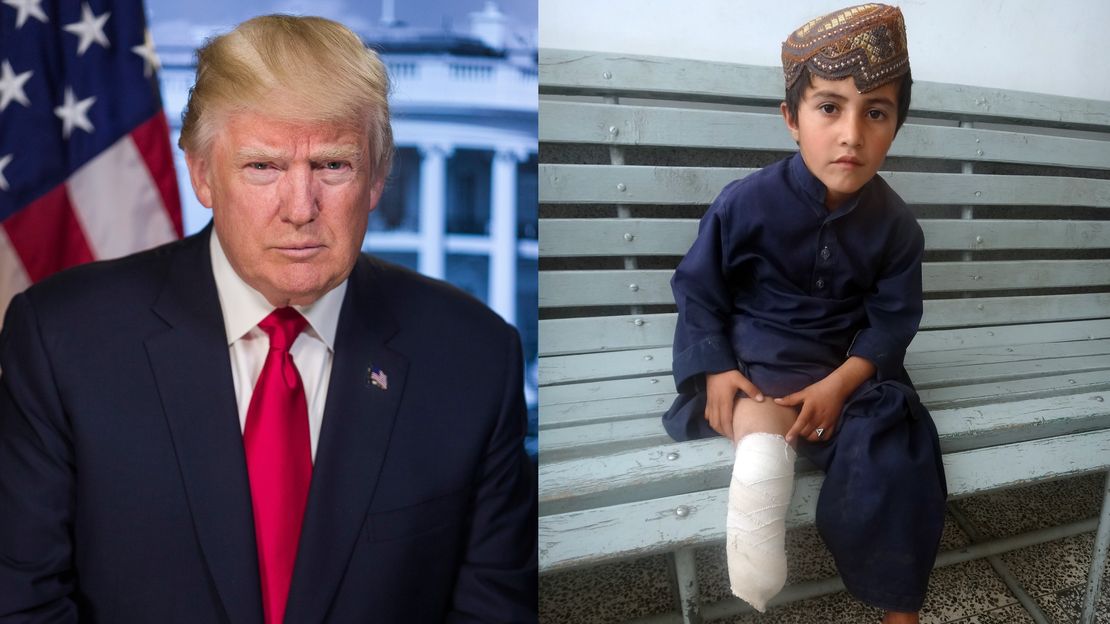 Donald Trump et un enfant victime de mine