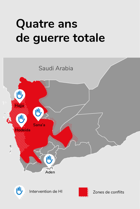 Quatre ans de guerre totale au Yémen. HI intervient à Sana'a, Aden, Hodeida et Hajjah
